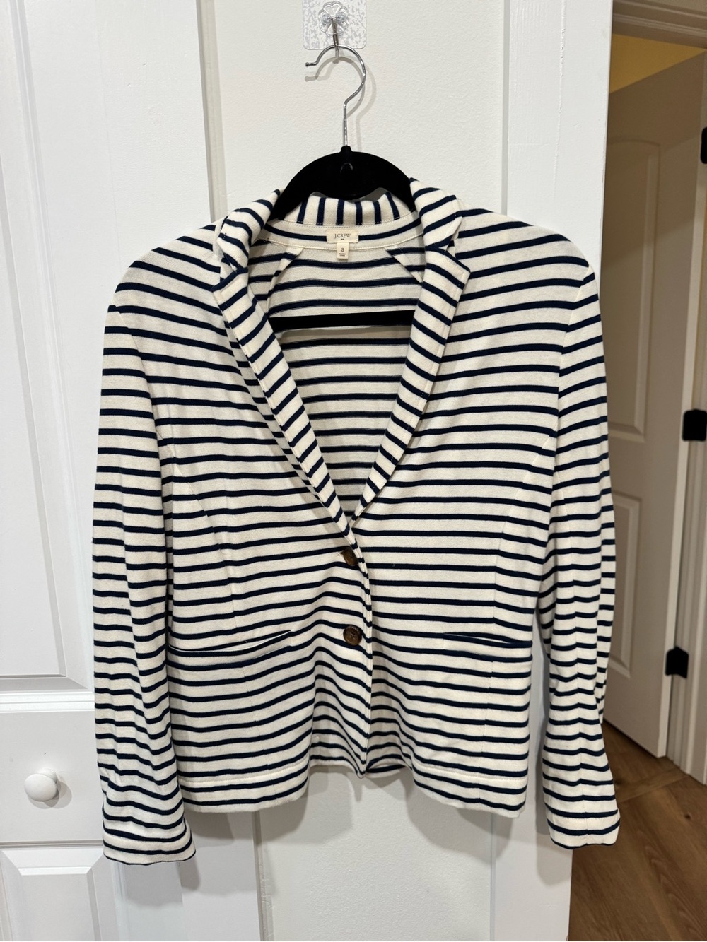 J. Crew Navy and White Striped Cotton Blazer